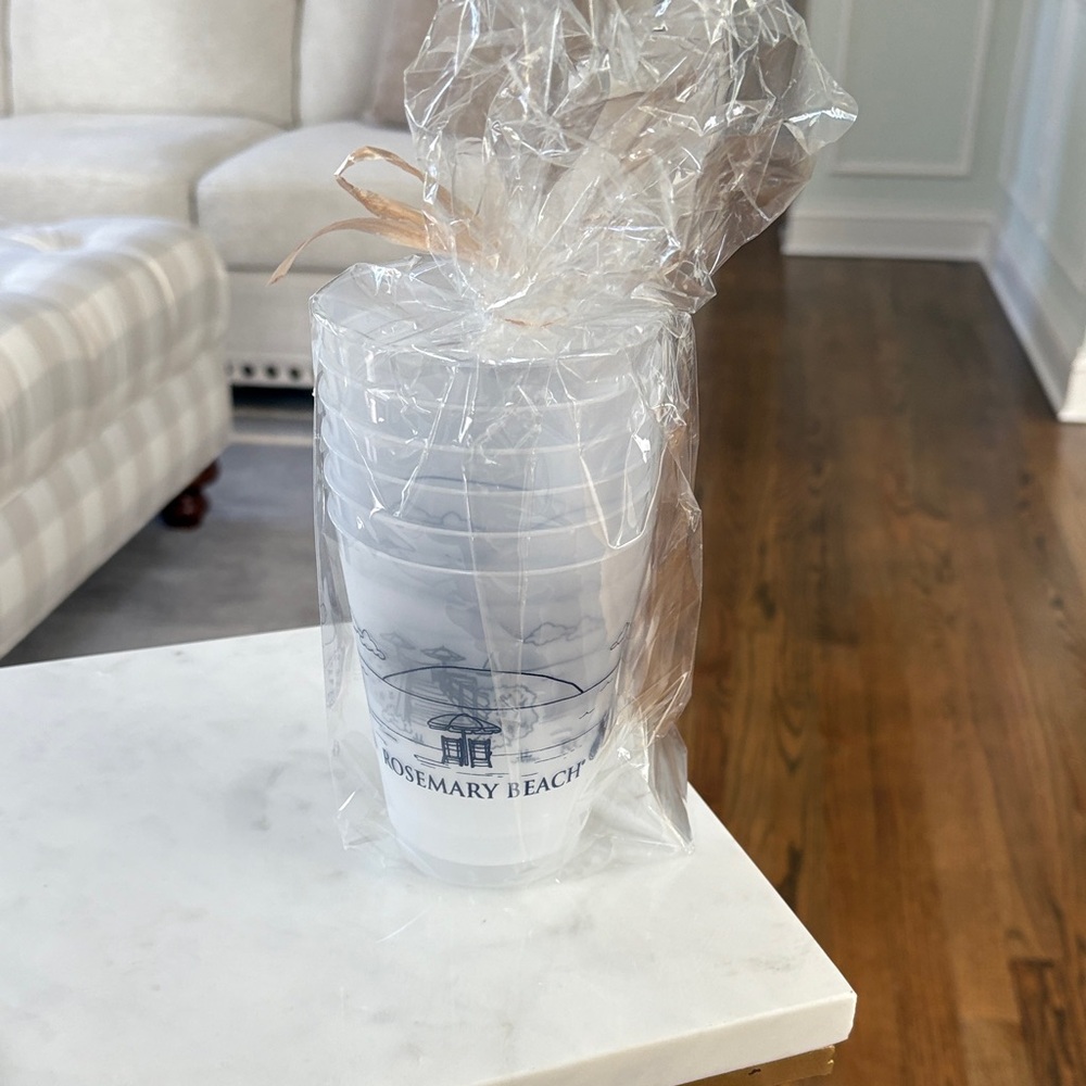 Rosemary Beach Frosted 6 cup gift set, plastic, reusable)